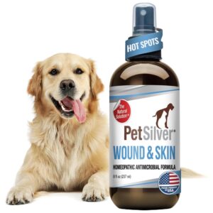 petsilver wound & skin spray - chelated silver, superior to colloidal silver - dog wound spray, hot spot, allergy relief for dogs, itch spray for cats - natural skin soother - made in usa - 8 fl oz