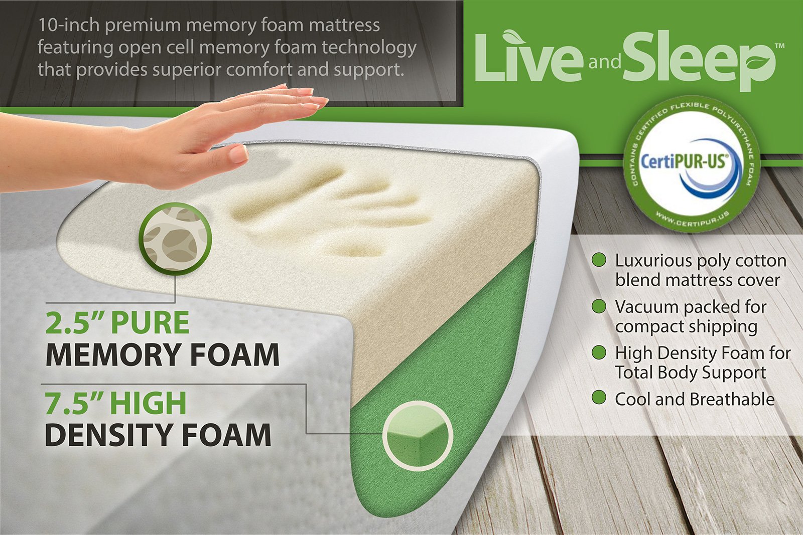 Live and Sleep - Resort Full Size 10-Inch Memory Foam Mattress in a Box - Medium Firm for Better Comfort, CertiPur Certified (Full)