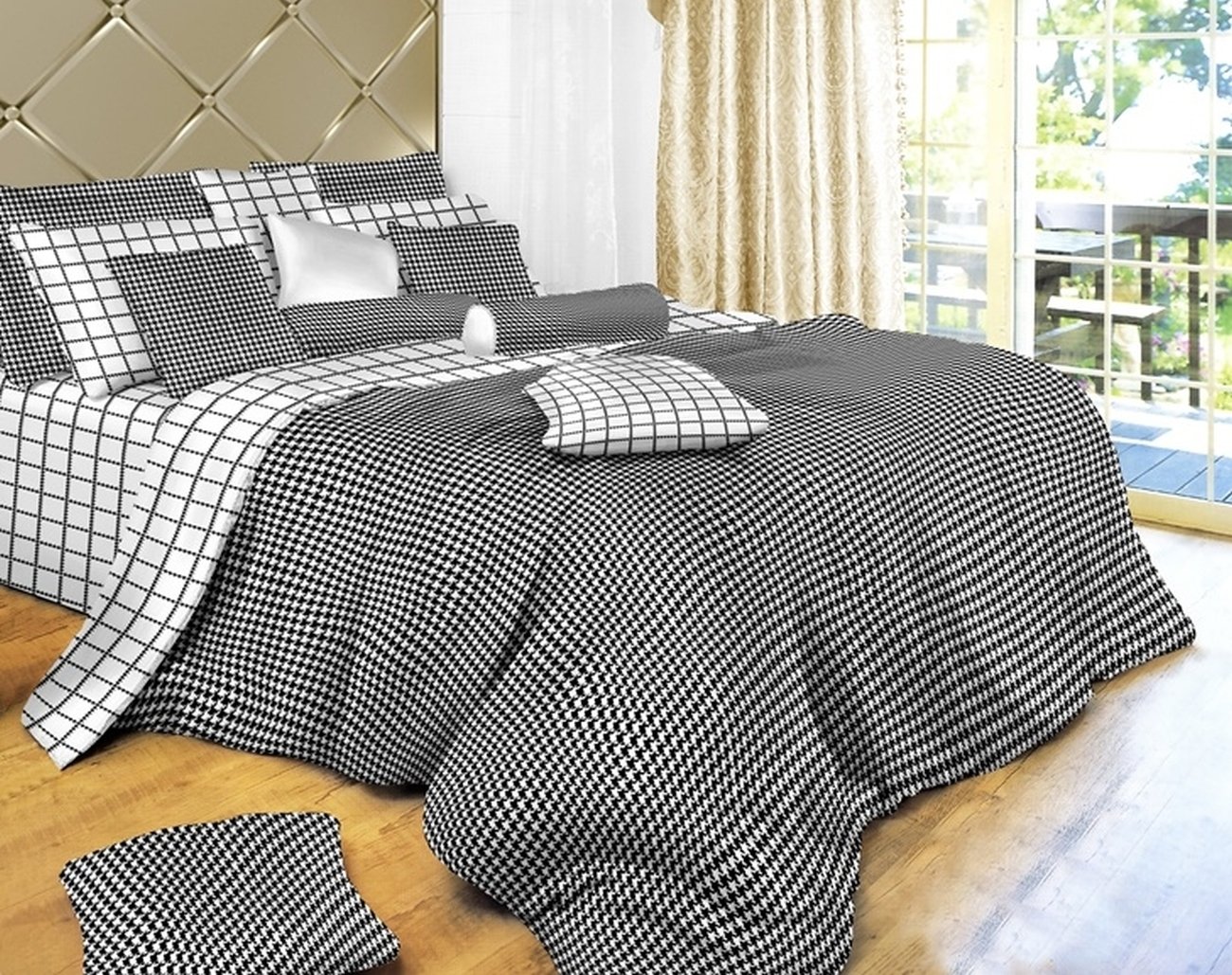 Dolce Mela DM497K 6-Piece Bedding Duvet Cover Set, King, Check, Black and White