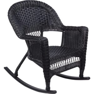 Jeco Rocker Wicker Chair with Cushion, Set of 2, Black