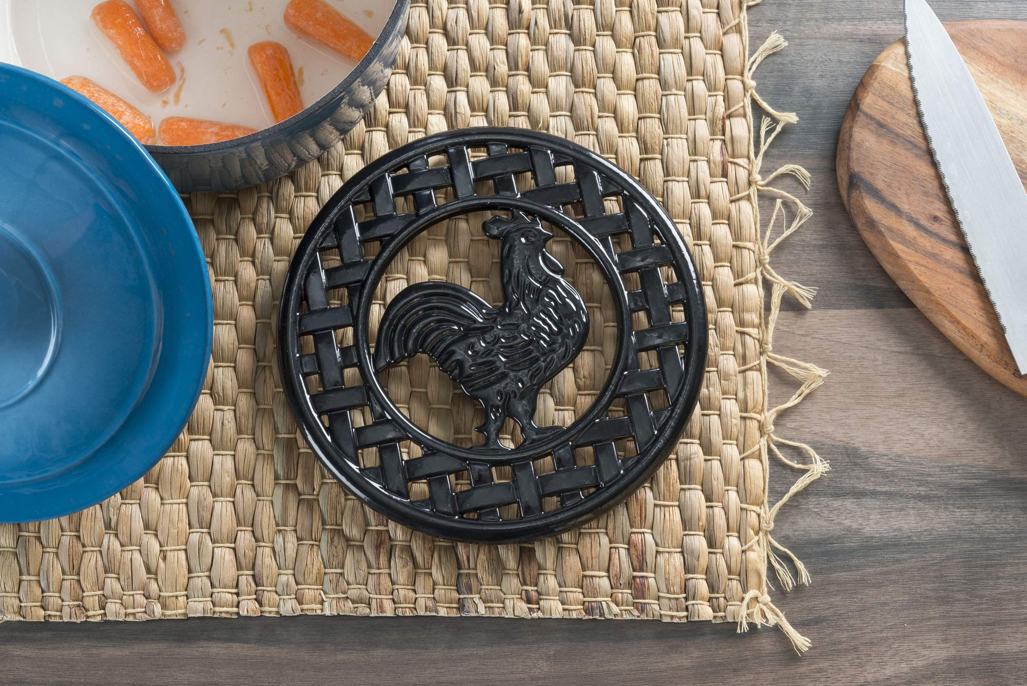 Home Basics Cast Iron Rooster (Black) Trivet, 8" x 8" x .62"