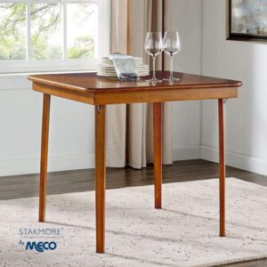 MECO Stakmore Straight Edge Solid Wood Folding Card Table, Folds to Deep 3.38 Inches for Easy Storage, 29.5″H x 32″W x 32″D, Fruitwood Finish