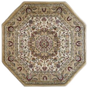 Traditional Octagon Area Rug Design Bellagio 401 Ivory (4 Feet x 4 Feet)