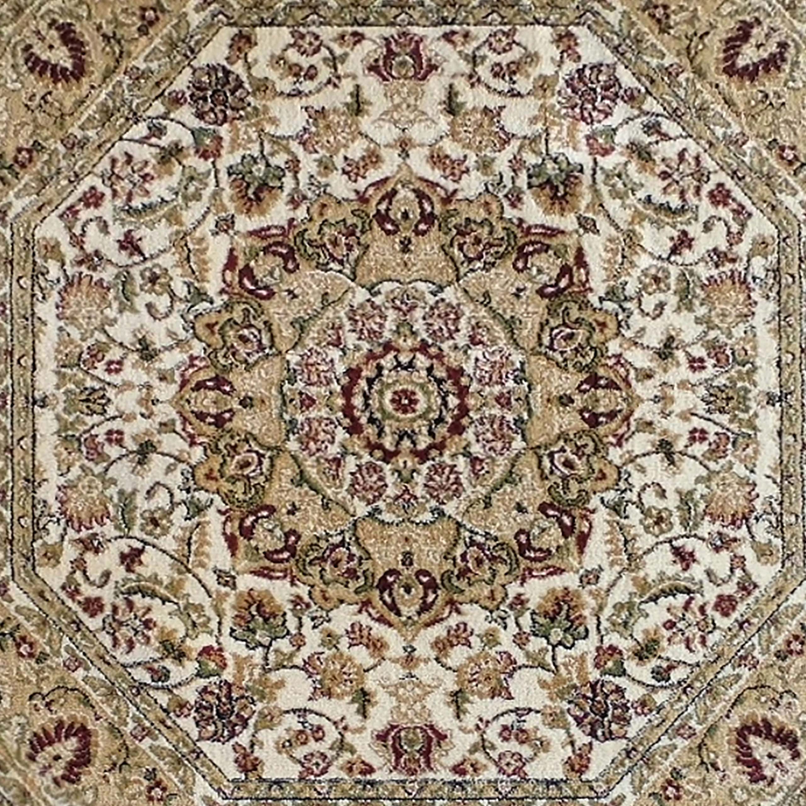 Traditional Octagon Area Rug Design Bellagio 401 Ivory (4 Feet x 4 Feet)