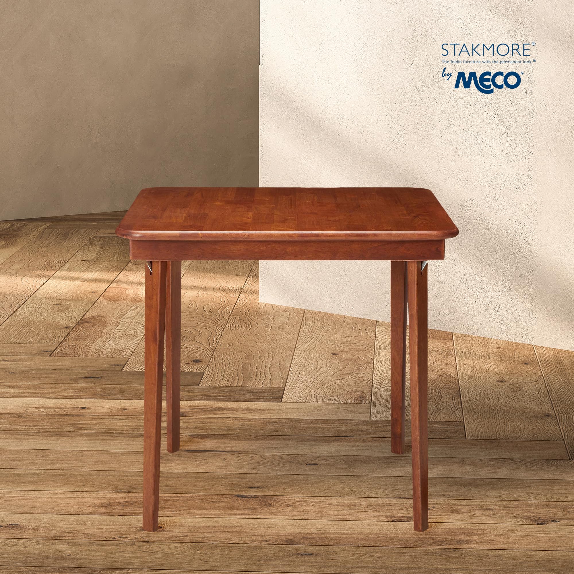 MECO Stakmore Straight Edge Solid Wood Folding Card Table, Folds to Deep 3.38 Inches for Easy Storage, 29.5″H x 32″W x 32″D, Fruitwood Finish