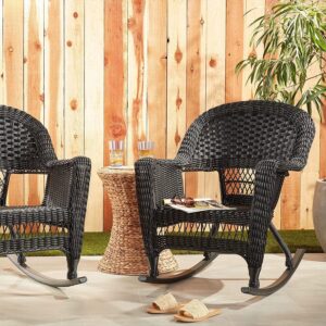 Jeco Rocker Wicker Chair with Cushion, Set of 2, Black