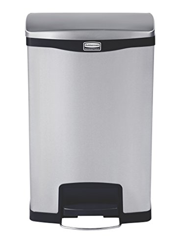 Rubbermaid Commercial Products Impressions Metal Step On Trash Can, Front Step, 13 GAL, Stainless Steel Black, Indoor for Hospitals/Office Spaces/Restaurants