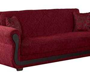 Beyan Signature Empire Furniture USA Park Ave Collection Convertible Sofa Bed with Storage Space and Includes 2 Pillows, Red