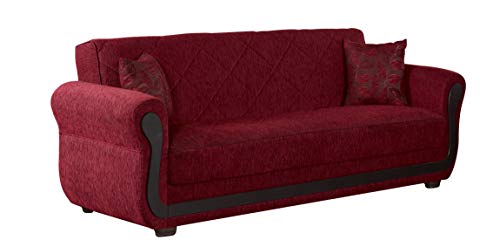 Beyan Signature Empire Furniture USA Park Ave Collection Convertible Sofa Bed with Storage Space and Includes 2 Pillows, Red