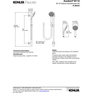 KOHLER K-99243-CP Awaken B110 Deluxe Slidebar Kit, Polished Chrome