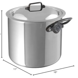 Mauviel M'Cook Iron 5-Ply Polished Stainless Steel Stock Pot With Lid, And Iron Handles, 9.7-qt, Made In France