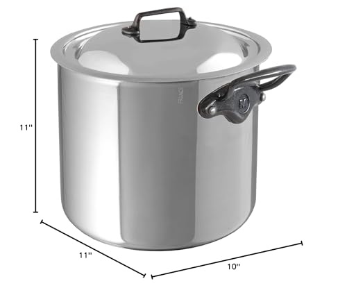 Mauviel M'Cook Iron 5-Ply Polished Stainless Steel Stock Pot With Lid, And Iron Handles, 9.7-qt, Made In France