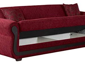 Beyan Signature Empire Furniture USA Park Ave Collection Convertible Sofa Bed with Storage Space and Includes 2 Pillows, Red