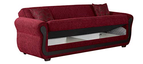 Beyan Signature Empire Furniture USA Park Ave Collection Convertible Sofa Bed with Storage Space and Includes 2 Pillows, Red