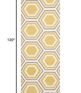 SAFAVIEH Dhurries Collection 2'6" x 10' Ivory / Yellow DHU202A Handmade Flatweave Premium Wool Runner Rug