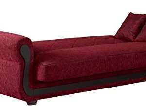 Beyan Signature Empire Furniture USA Park Ave Collection Convertible Sofa Bed with Storage Space and Includes 2 Pillows, Red