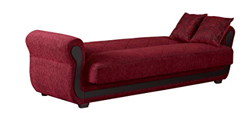 Beyan Signature Empire Furniture USA Park Ave Collection Convertible Sofa Bed with Storage Space and Includes 2 Pillows, Red