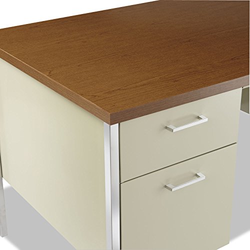 Alera 19912 60 in. x 30 in. x 29.5 in. Double Pedestal Steel Desk - Cherry/Putty, Putty Legs