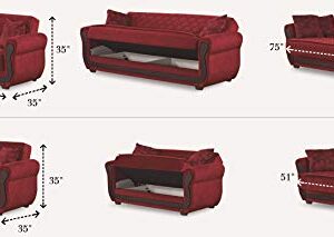 Beyan Signature Empire Furniture USA Park Ave Collection Convertible Sofa Bed with Storage Space and Includes 2 Pillows, Red