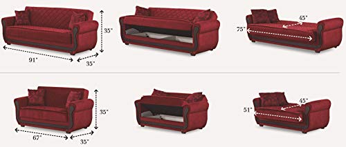 Beyan Signature Empire Furniture USA Park Ave Collection Convertible Sofa Bed with Storage Space and Includes 2 Pillows, Red