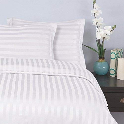 Elegant Comfort Wrinkle & Fade Resistant 1500 Thread Count - Damask Stripes Egyptian Quality Luxurious Silky Soft 3pc Duvet Cover Set, King/Cal-King, White