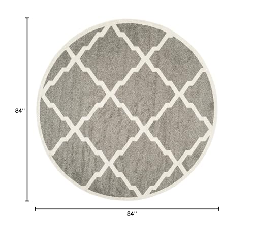 SAFAVIEH Amherst Collection 7' Round Dark Grey/Beige AMT421R Moroccan Trellis Non-Shedding Dining Room Entryway Foyer Living Room Bedroom Area Rug