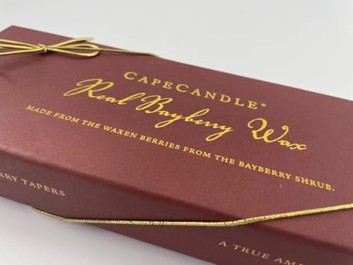 Cape Candle 8” Real Bayberry Taper Candles - Hand Dipped, Pure Bayberry Wax, Traditional Holiday Candles (Boxed Pair), Gift Boxed with Bayberry Legend Card