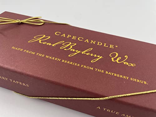 Cape Candle 8” Real Bayberry Taper Candles - Hand Dipped, Pure Bayberry Wax, Traditional Holiday Candles (Boxed Pair), Gift Boxed with Bayberry Legend Card