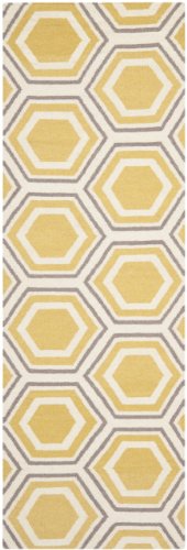 SAFAVIEH Dhurries Collection 2'6" x 10' Ivory / Yellow DHU202A Handmade Flatweave Premium Wool Runner Rug