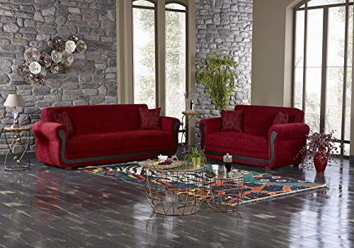 Beyan Signature Empire Furniture USA Park Ave Collection Convertible Sofa Bed with Storage Space and Includes 2 Pillows, Red