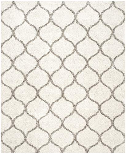 SAFAVIEH Hudson Shag Collection Area Rug - 9' x 12', Ivory & Grey, Moroccan Ogee Trellis Design, Non-Shedding & Easy Care, 2-inch Thick Ideal for High Traffic Areas in Living Room, Bedroom (SGH280A)