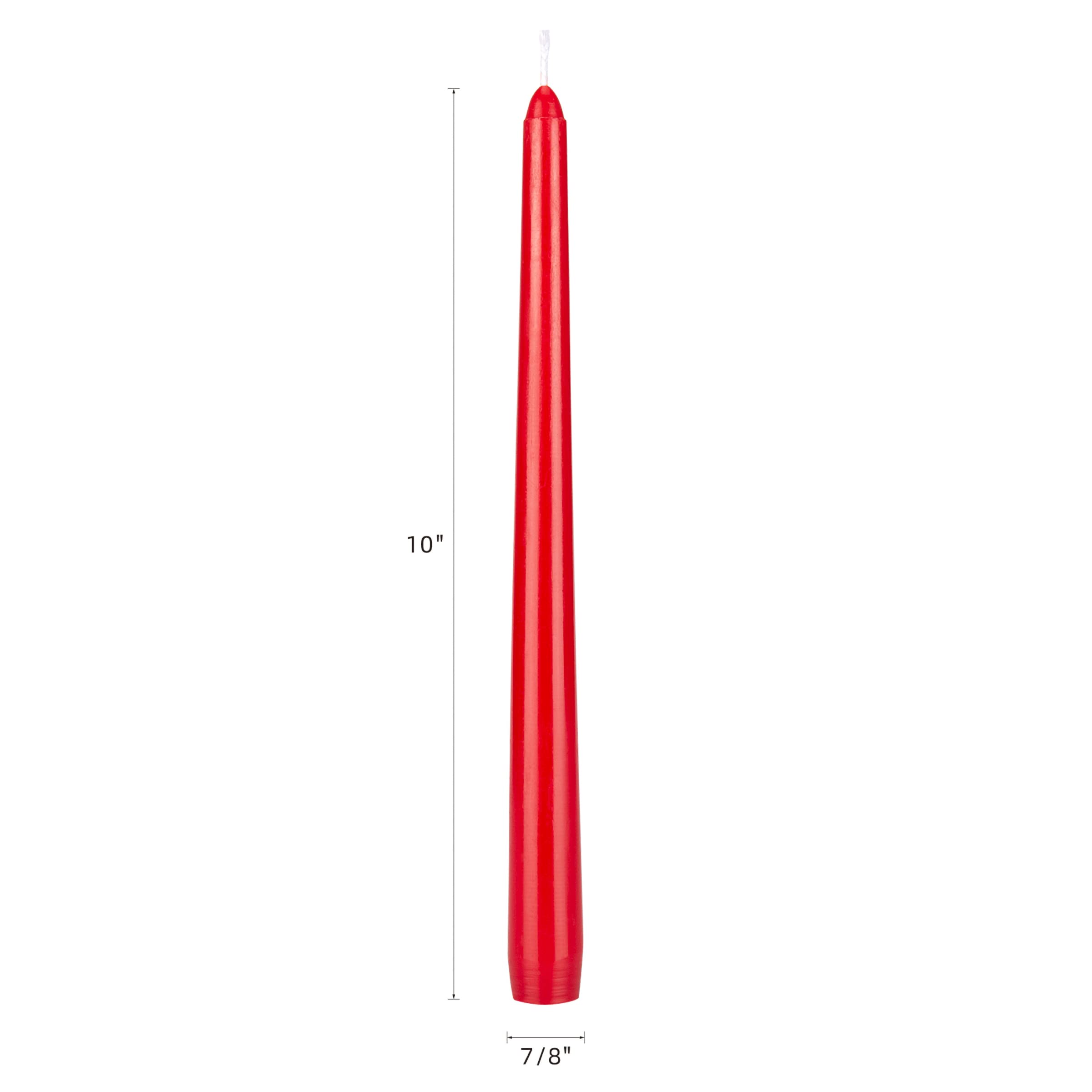 Mega Candles 12 pcs Unscented Red Taper Candles, Hand Poured Wax Candle 10 Inch x 7/8 Inch, Home Décor, Wedding Receptions, Centerpieces, Birthdays, Celebrations, Romantic Dinners, Candle Holders