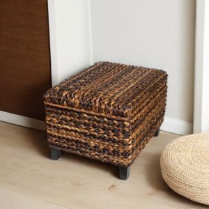 BIRDROCK HOME Woven Seagrass Storage Ottoman with Safety Hinges - Easy-to-Open Lid, Sturdy Construction - Natural Brown Finish - Large Storage Space Ideal for Living Room, Bedroom, Dorm - 22x18x16