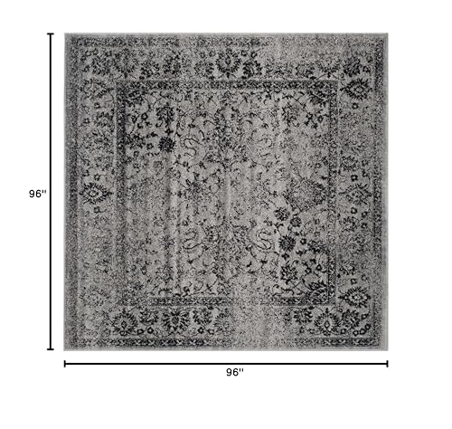 SAFAVIEH Adirondack Collection Area Rug - 8' Square, Grey & Black, Oriental Distressed Design, Non-Shedding & Easy Care, Ideal for High Traffic Areas in Living Room, Bedroom (ADR109B)