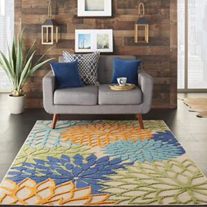 Nourison Aloha Indoor/Outdoor Multicolor 3'6" x 5'6" Area-Rug, Tropical, Botanical, Easy-Cleaning, Non Shedding, Bed Room, Living Room, Dining Room, Deck, Backyard, Patio (3x5)