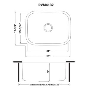 Ruvati RVM4132 Undermount 16 Gauge 24" Kitchen Single Bowl Sink, Stainless Steel