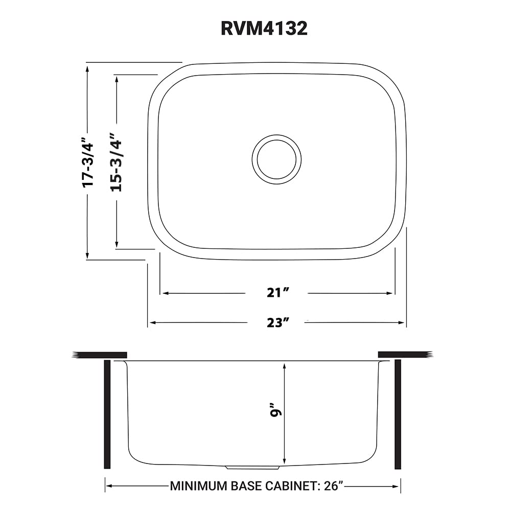 Ruvati RVM4132 Undermount 16 Gauge 24" Kitchen Single Bowl Sink, Stainless Steel