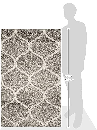 SAFAVIEH Hudson Shag Collection Accent Rug - 3' x 5', Grey & Ivory, Trellis Design, Non-Shedding & Easy Care, 2-inch Thick Ideal for High Traffic Areas in Entryway, Living Room, Bedroom (SGH280B)