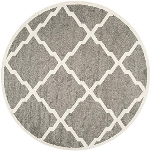 SAFAVIEH Amherst Collection 7' Round Dark Grey/Beige AMT421R Moroccan Trellis Non-Shedding Dining Room Entryway Foyer Living Room Bedroom Area Rug