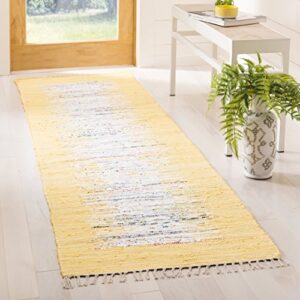 safavieh montauk collection runner rug - 2'3" x 8', ivory & yellow, handmade stripe fringe cotton, ideal for high traffic areas in living room, bedroom (mtk711q)