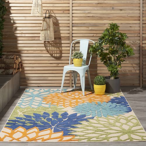 Nourison Aloha Indoor/Outdoor Multicolor 3'6" x 5'6" Area-Rug, Tropical, Botanical, Easy-Cleaning, Non Shedding, Bed Room, Living Room, Dining Room, Deck, Backyard, Patio (3x5)