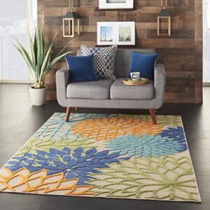 Nourison Aloha Indoor/Outdoor Multicolor 3'6" x 5'6" Area-Rug, Tropical, Botanical, Easy-Cleaning, Non Shedding, Bed Room, Living Room, Dining Room, Deck, Backyard, Patio (3x5)