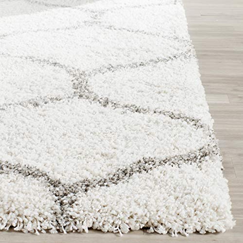 SAFAVIEH Hudson Shag Collection Area Rug - 9' x 12', Ivory & Grey, Moroccan Ogee Trellis Design, Non-Shedding & Easy Care, 2-inch Thick Ideal for High Traffic Areas in Living Room, Bedroom (SGH280A)