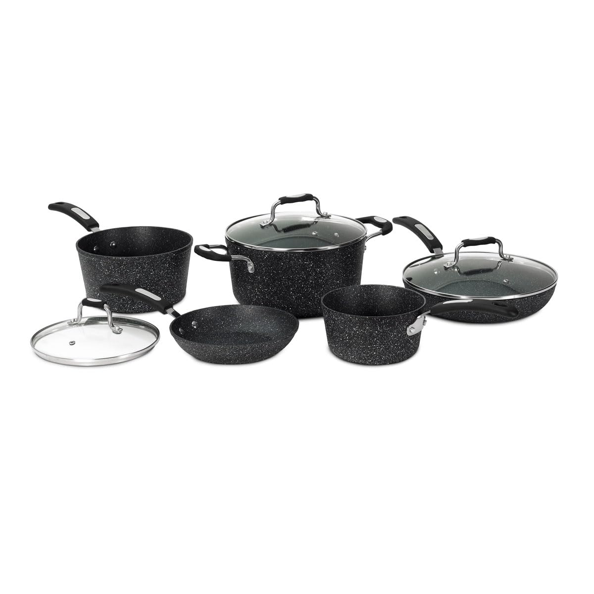 Starfrit The Rock 8-Piece Cookware Set with Bakelite Handles, Black