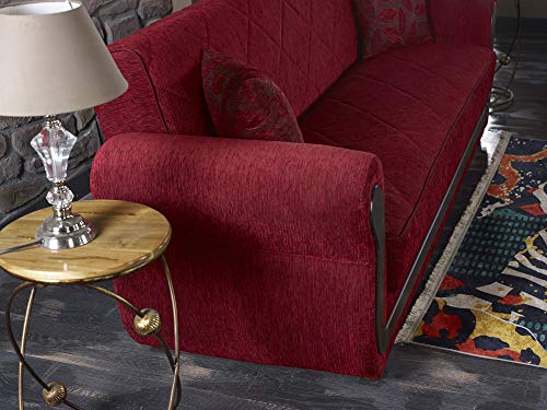 Beyan Signature Empire Furniture USA Park Ave Collection Convertible Sofa Bed with Storage Space and Includes 2 Pillows, Red