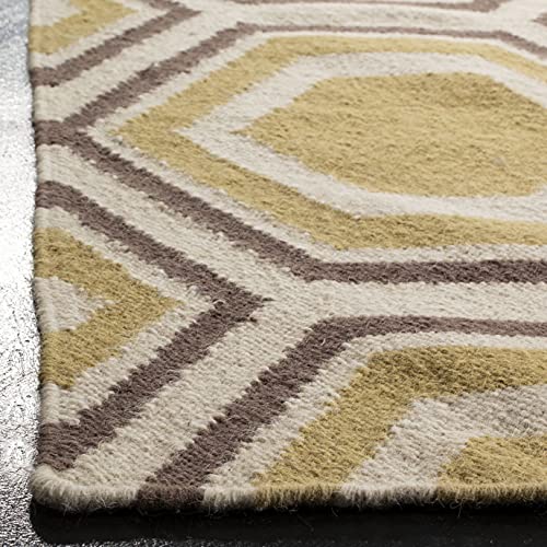 SAFAVIEH Dhurries Collection 2'6" x 10' Ivory / Yellow DHU202A Handmade Flatweave Premium Wool Runner Rug