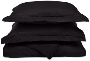 super soft light weight,100% brushed microfiber, full/queen, wrinkle resistant, black duvet cover with regal embroidered pillowshams in gift box