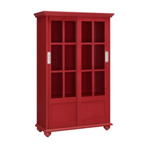 ameriwood home aaron lane bookcase with sliding glass doors, red