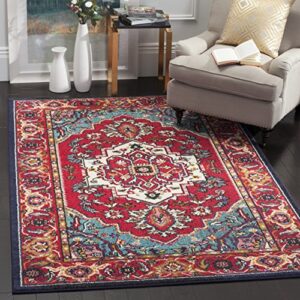 safavieh monaco collection area rug - 5'1" x 7'7", red & turquoise, boho oriental medallion design, non-shedding & easy care, ideal for high traffic areas in living room, bedroom (mnc207c)