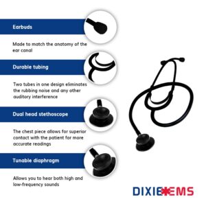 Dixie EMS Dual Head Stethoscope, Fully Functioning Stethoscope for Doctors, Nurses, EMTs, Cosplay, Role Play, Halloween, etc. – Stealth Black